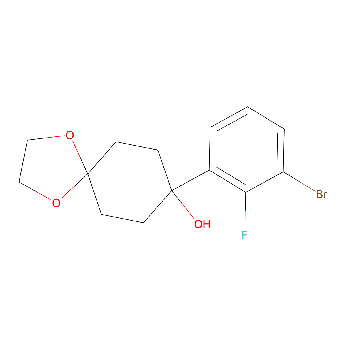 8-(3-Bromo-2-fluorophenyl)-1,4-dioxaspiro[4.5]decan-8-ol molecular structure, CAS 1881857-66-4