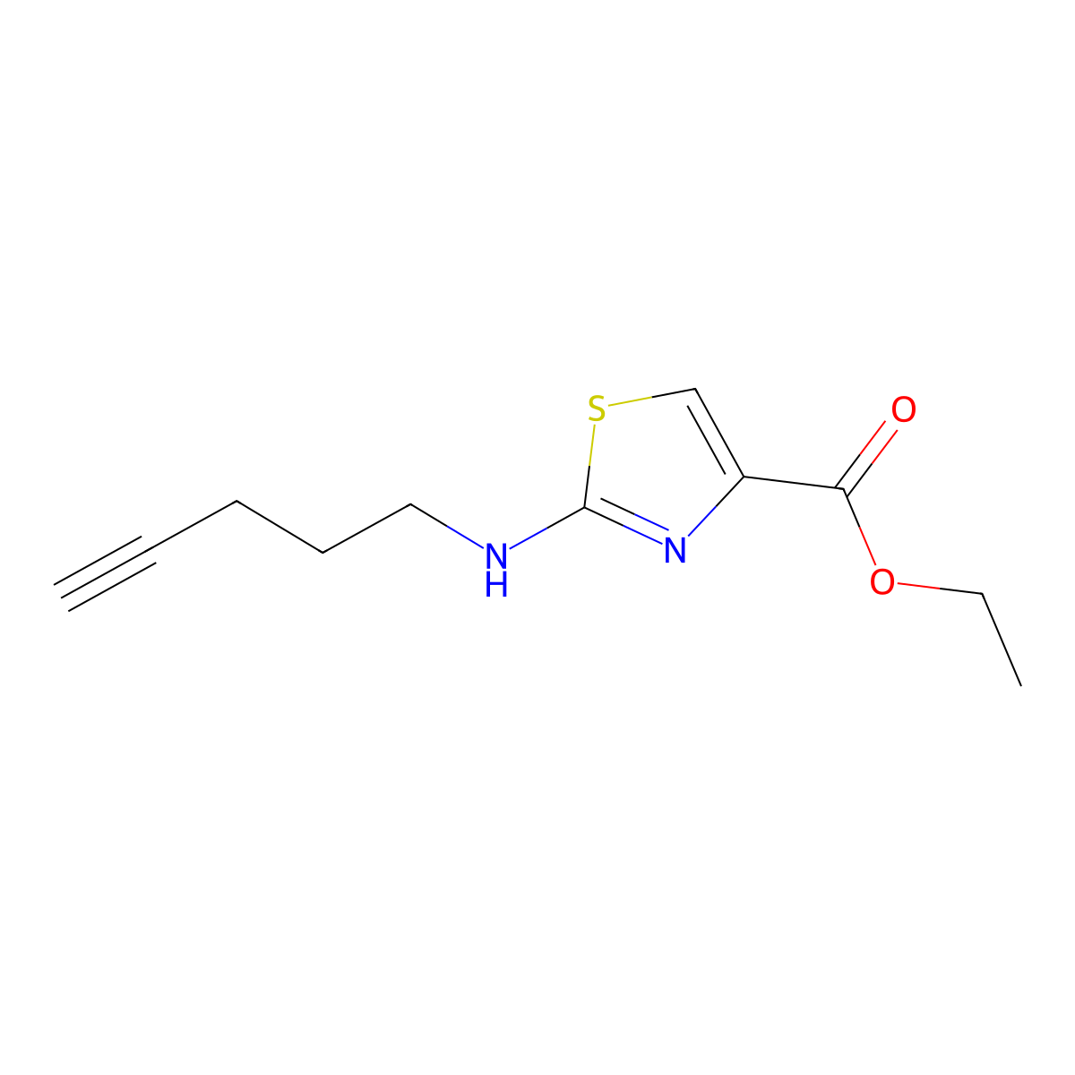 Ethyl 2-[(pent-4-yn-1-yl)amino]-1,3-thiazole-4-carboxylate molecular structure, CAS 1881910-71-9