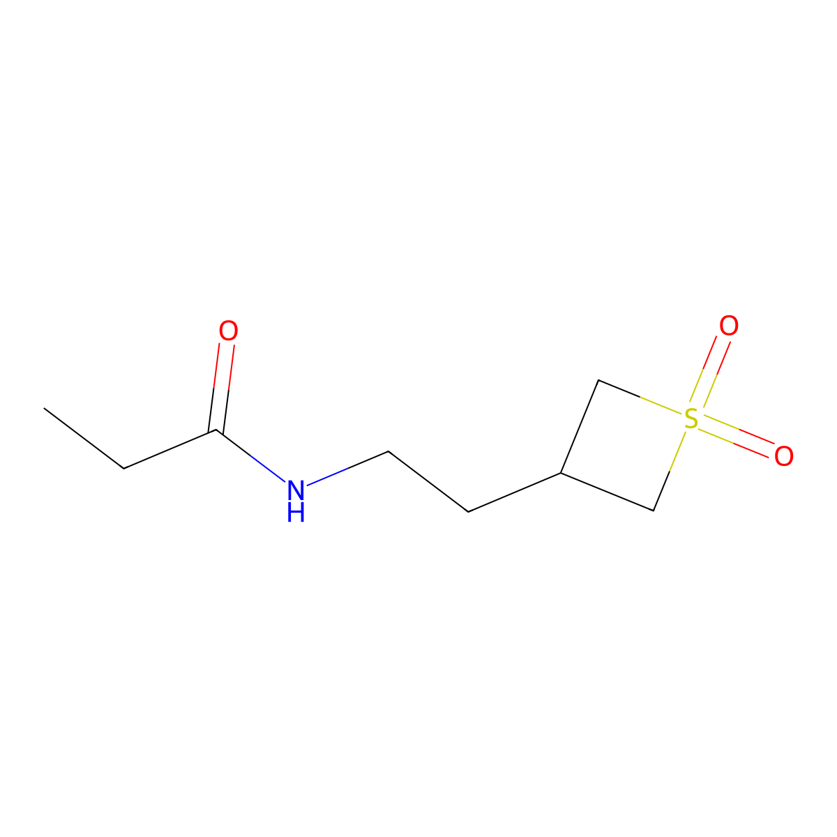 N-(2-(1,1-Dioxidothietan-3-yl)ethyl)propionamide molecular structure, CAS 1881965-09-8
