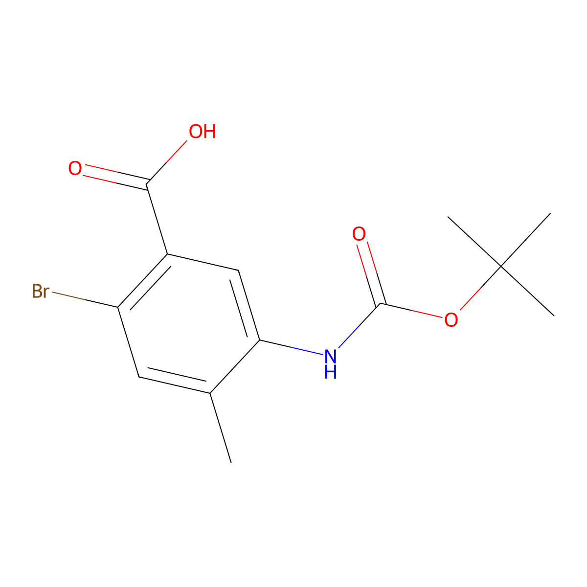 2-Bromo-5-{[(tert-butoxy)carbonyl]amino}-4-methylbenzoic acid molecular structure, CAS 1881987-02-5