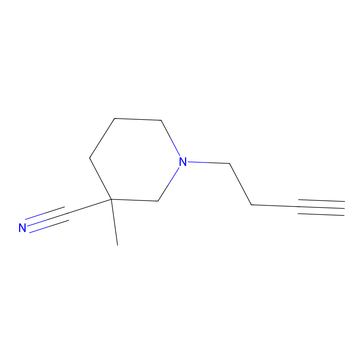 1-(But-3-yn-1-yl)-3-methylpiperidine-3-carbonitrile molecular structure, CAS 1882002-98-3