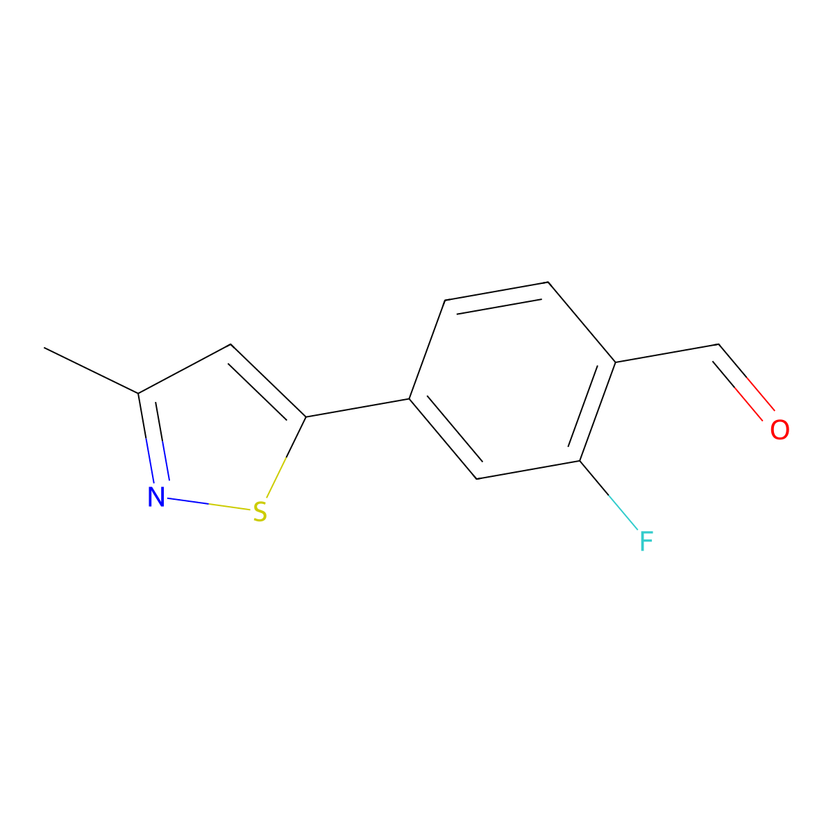2-Fluoro-4-(3-methyl-1,2-thiazol-5-yl)benzaldehyde molecular structure, CAS 1882005-64-2