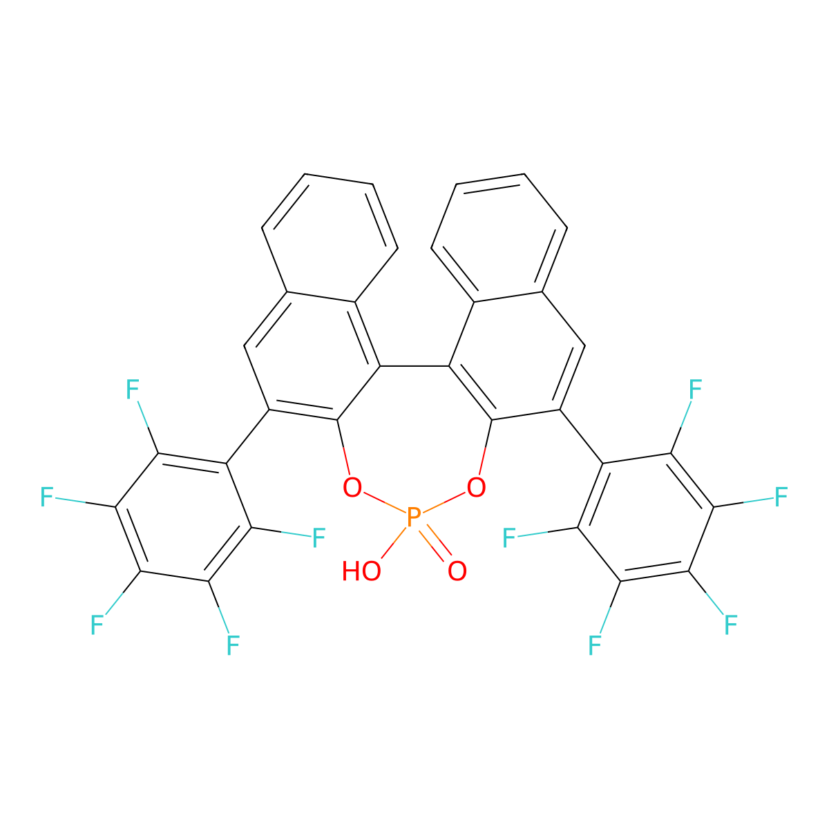 (11bS)-4-Hydroxy-2,6-bis[2,3,4,5,6-pentafluorophenyl]-4-oxide-dinaphtho[2,1-d:1,2-f][1,3,2]dioxaphosphepin molecular structure, CAS 1882075-20-8
