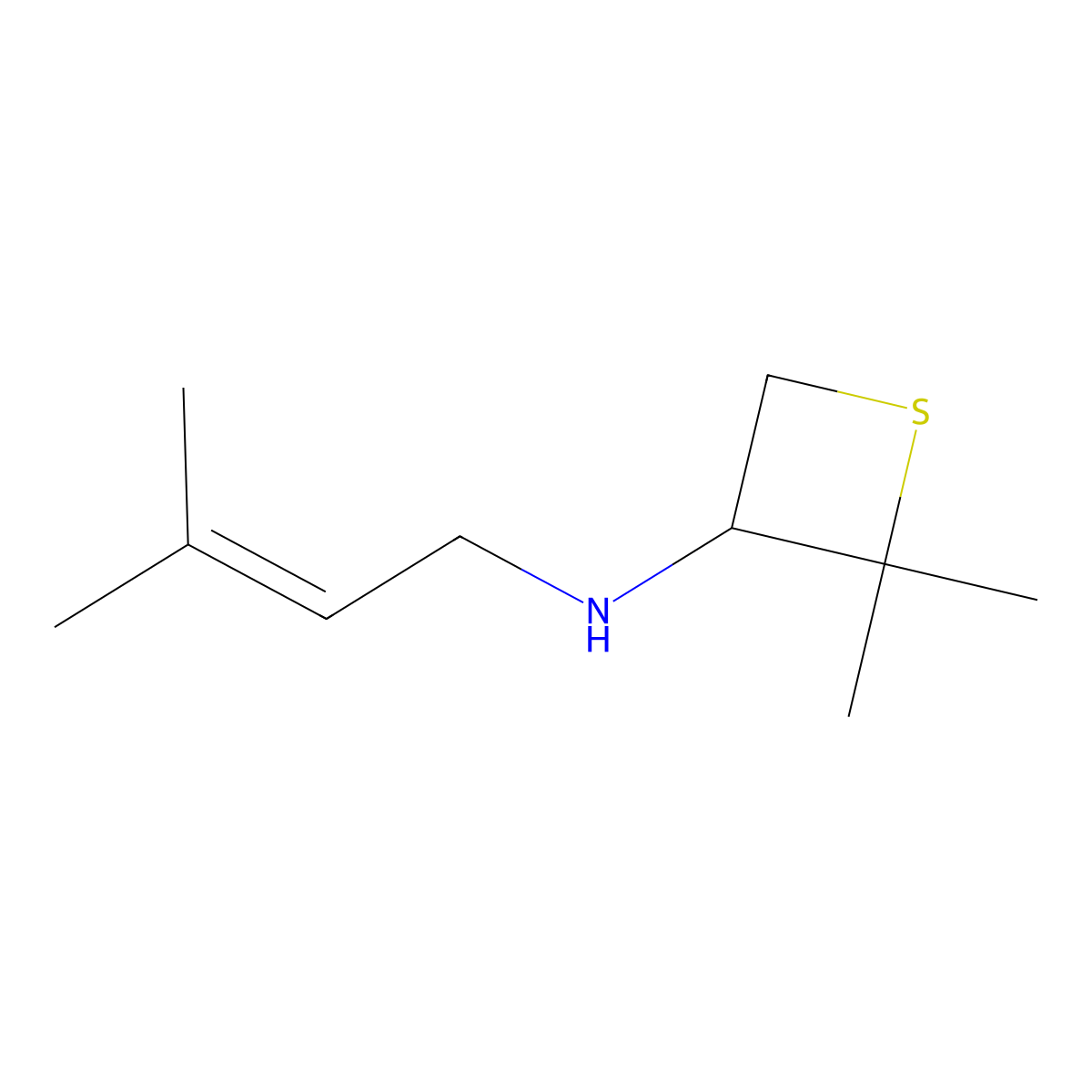 2,2-Dimethyl-N-(3-methylbut-2-en-1-yl)thietan-3-amine molecular structure, CAS 1882075-75-3