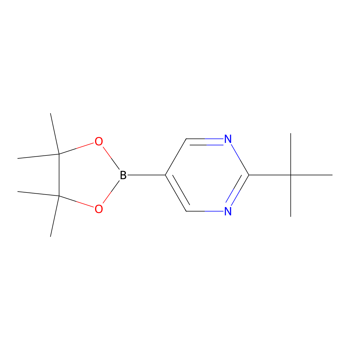2-Tert-butyl-5-(tetramethyl-1,3,2-dioxaborolan-2-yl)pyrimidine molecular structure, CAS 1882114-79-5