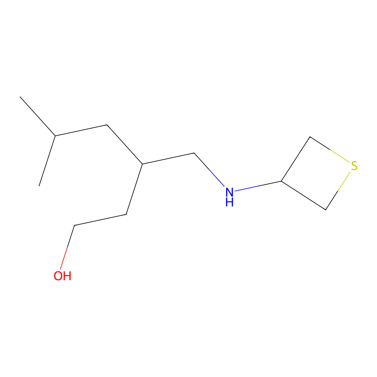 5-Methyl-3-((thietan-3-ylamino)methyl)hexan-1-ol molecular structure, CAS 1882271-16-0