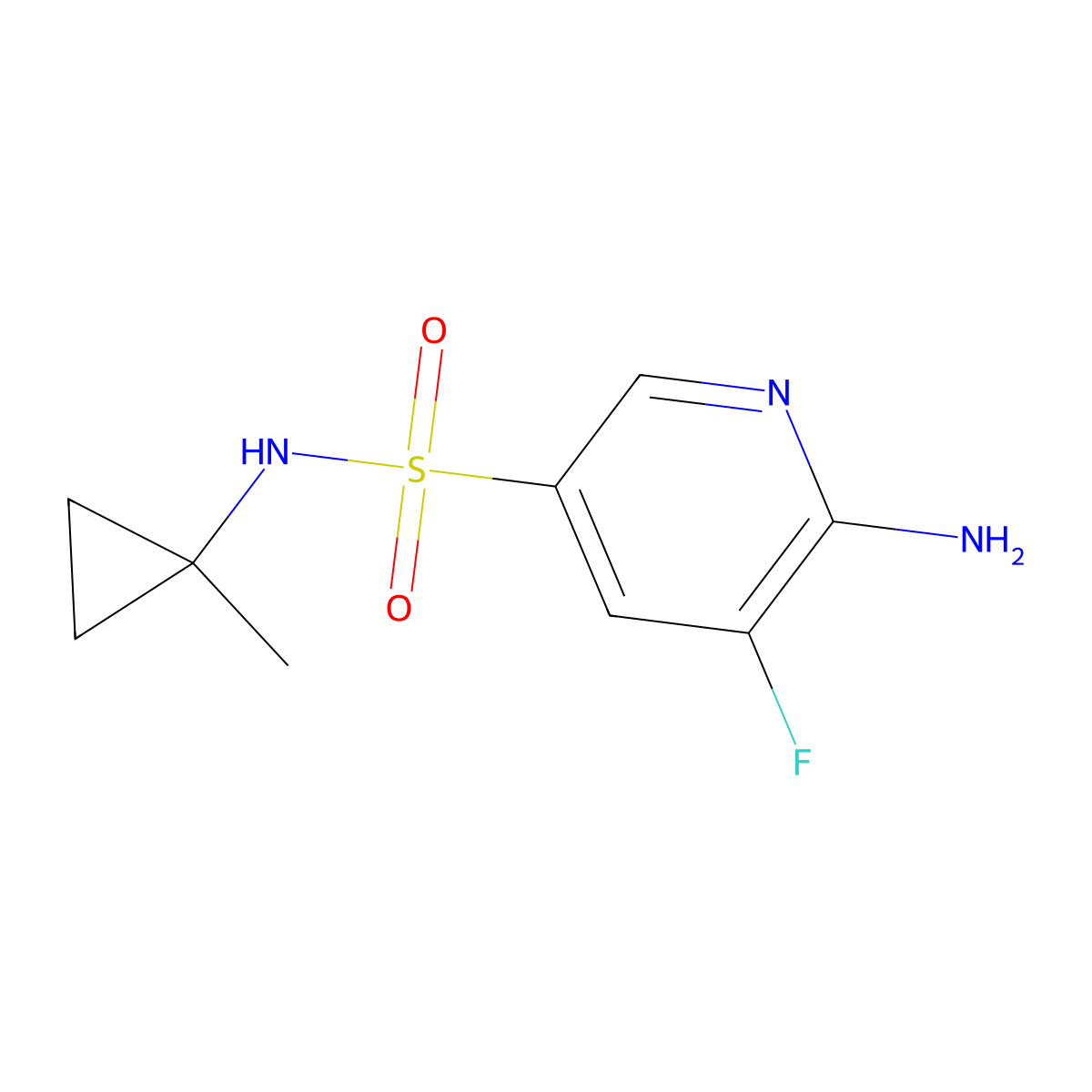 6-amino-5-fluoro-N-(1-methylcyclopropyl)pyridine-3-sulfonamide molecular structure, CAS 1882366-72-4