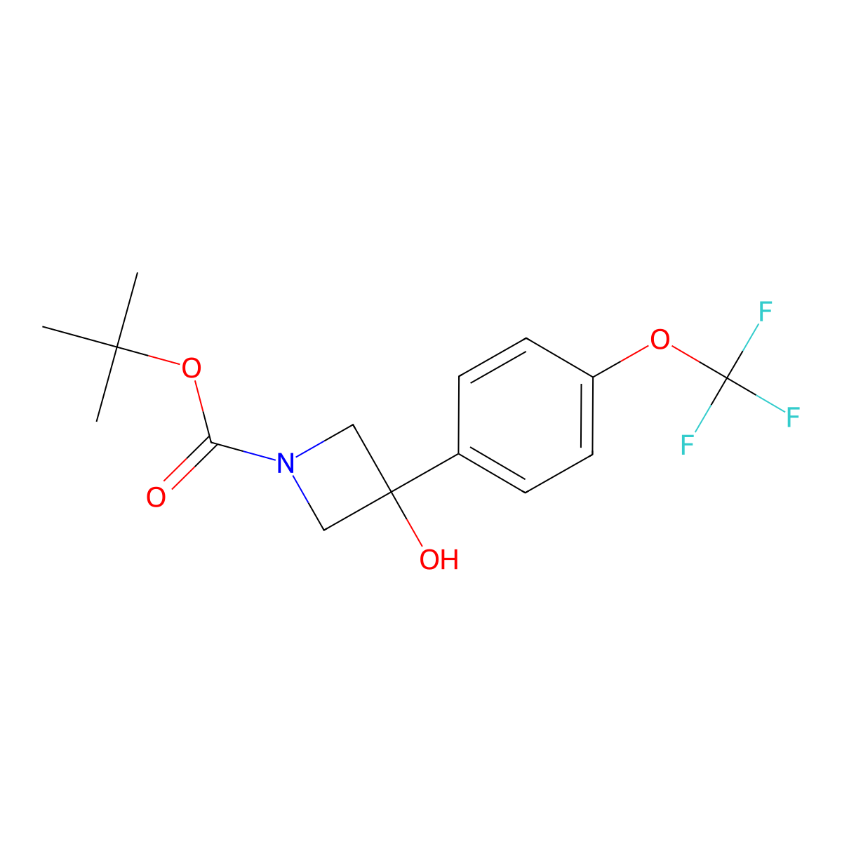 1,1-Dimethylethyl 3-hydroxy-3-[4-(trifluoromethoxy)phenyl]-1-azetidinecarboxy... molecular structure, CAS 1882623-38-2