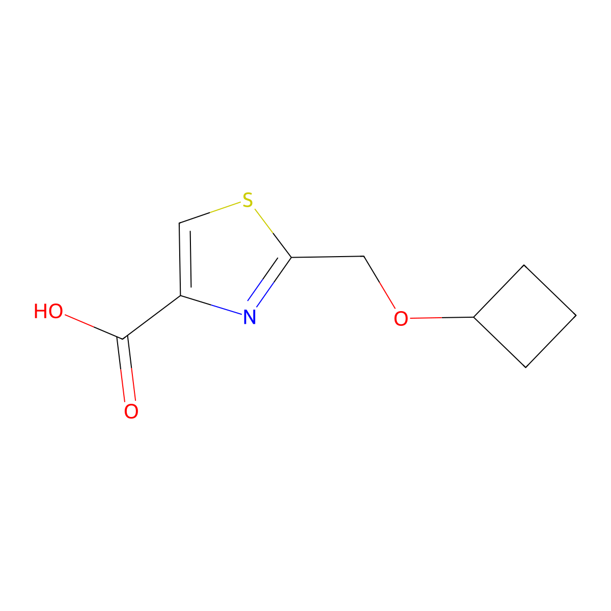 2-(Cyclobutoxymethyl)-1,3-thiazole-4-carboxylicacid molecular structure, CAS 1882665-47-5
