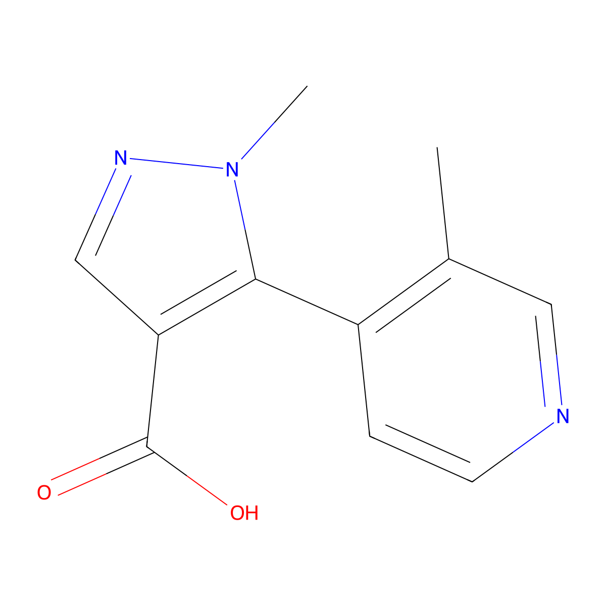 1-methyl-5-(3-methylpyridin-4-yl)-1H-pyrazole-4-carboxylic acid molecular structure, CAS 1882743-10-3