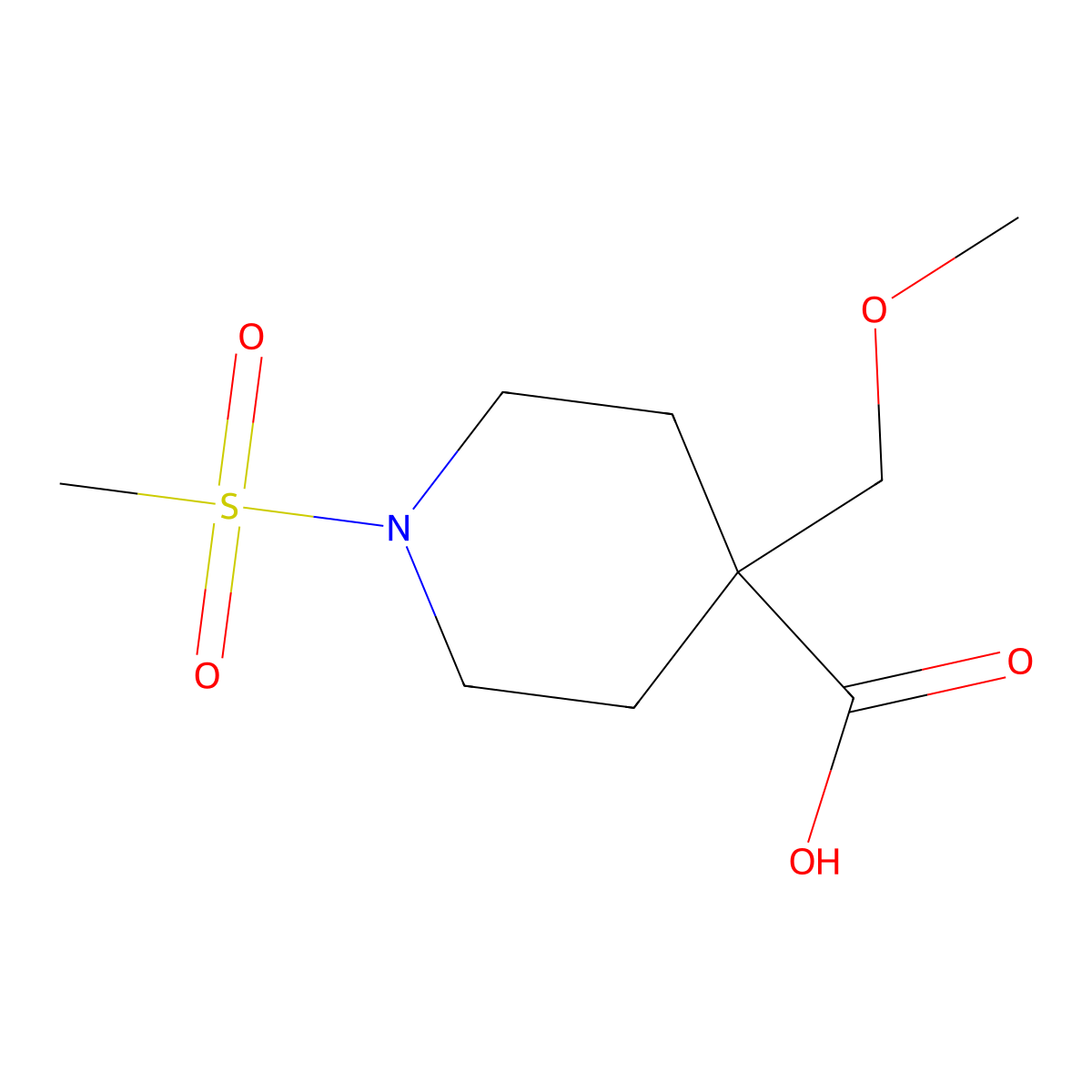1-Methanesulfonyl-4-(methoxymethyl)piperidine-4-carboxylic acid molecular structure, CAS 1882815-39-5
