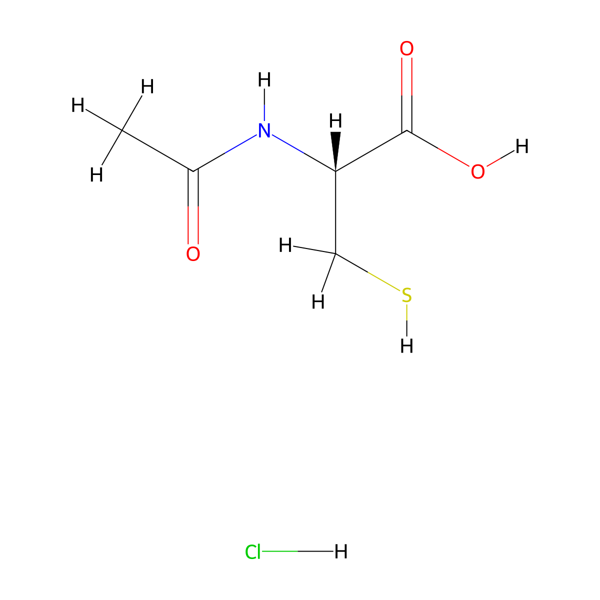 N-Acetyl-L-cysteine hydrochloride molecular structure, CAS 18829-79-3