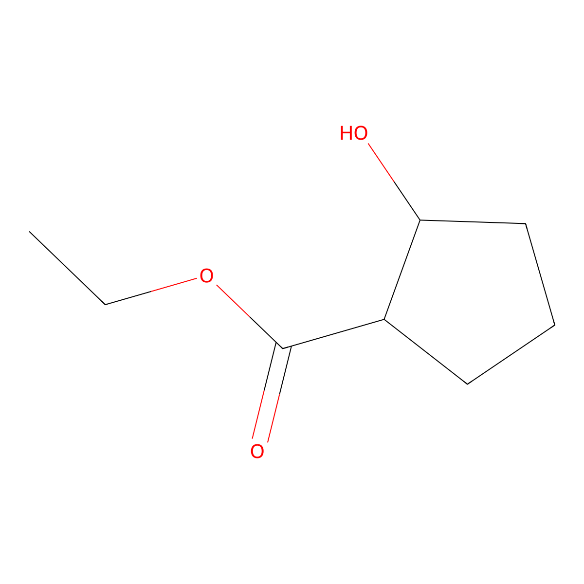 2-Hydroxy-cyclopentanecarboxylic acid ethyl ester, trans molecular structure, CAS 1883-91-6