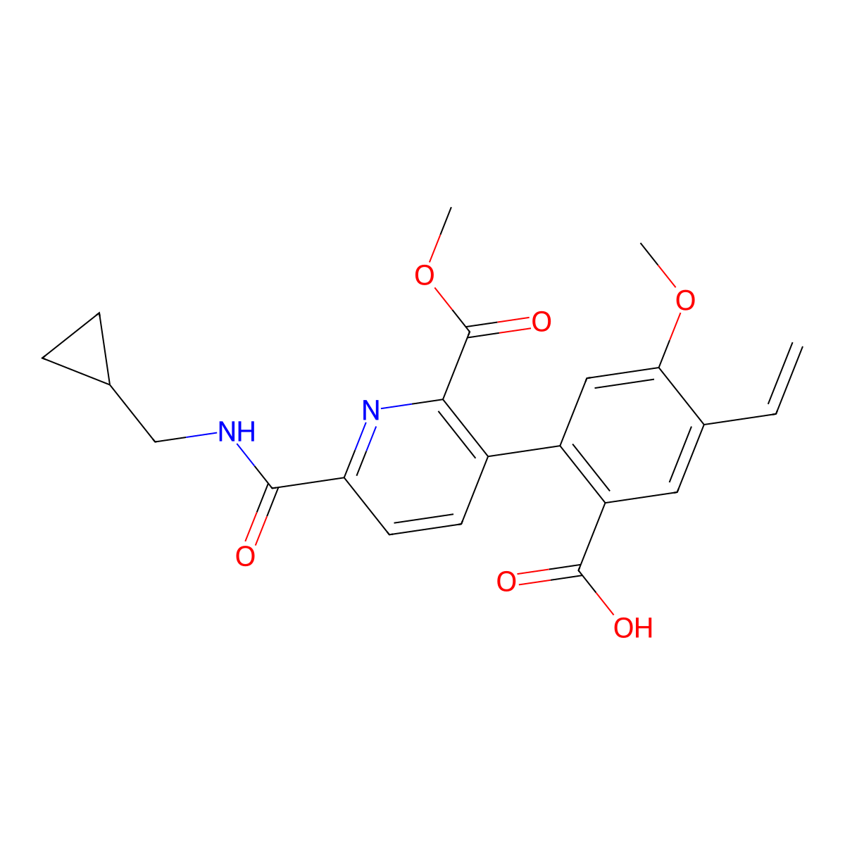 2-(6-((Cyclopropylmethyl)carbamoyl)-2-(methoxycarbonyl)pyridin-3-yl)-4-methoxy-5vinylbenzoic acid molecular structure, CAS 1883265-29-9