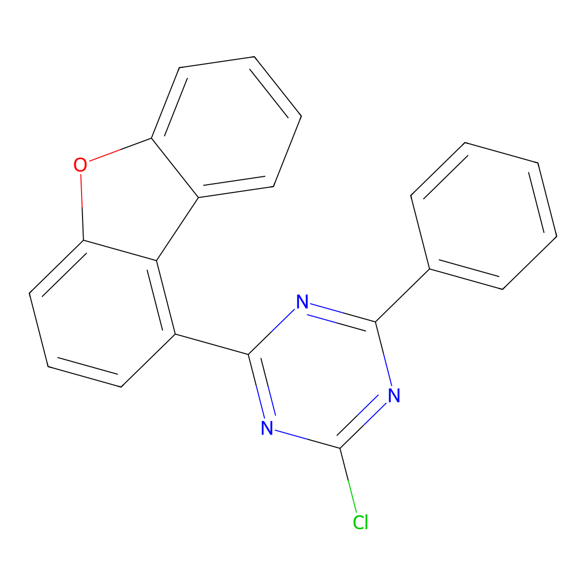 2-Chloro-4-(dibenzo[b,d]furan-1-yl)-6-phenyl-1,3,5-triazine molecular structure, CAS 1883265-32-4