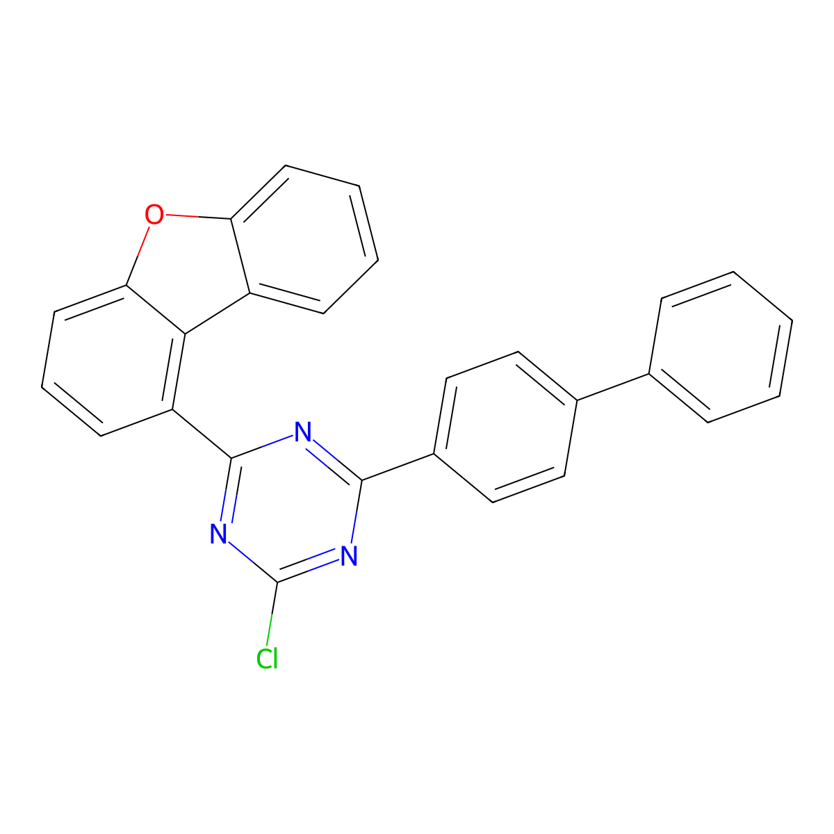 2-([1,1'-Biphenyl]-4-yl)-4-chloro-6-(dibenzo[b,d]furan-1-yl)-1,3,5-triazine molecular structure, CAS 1883265-34-6