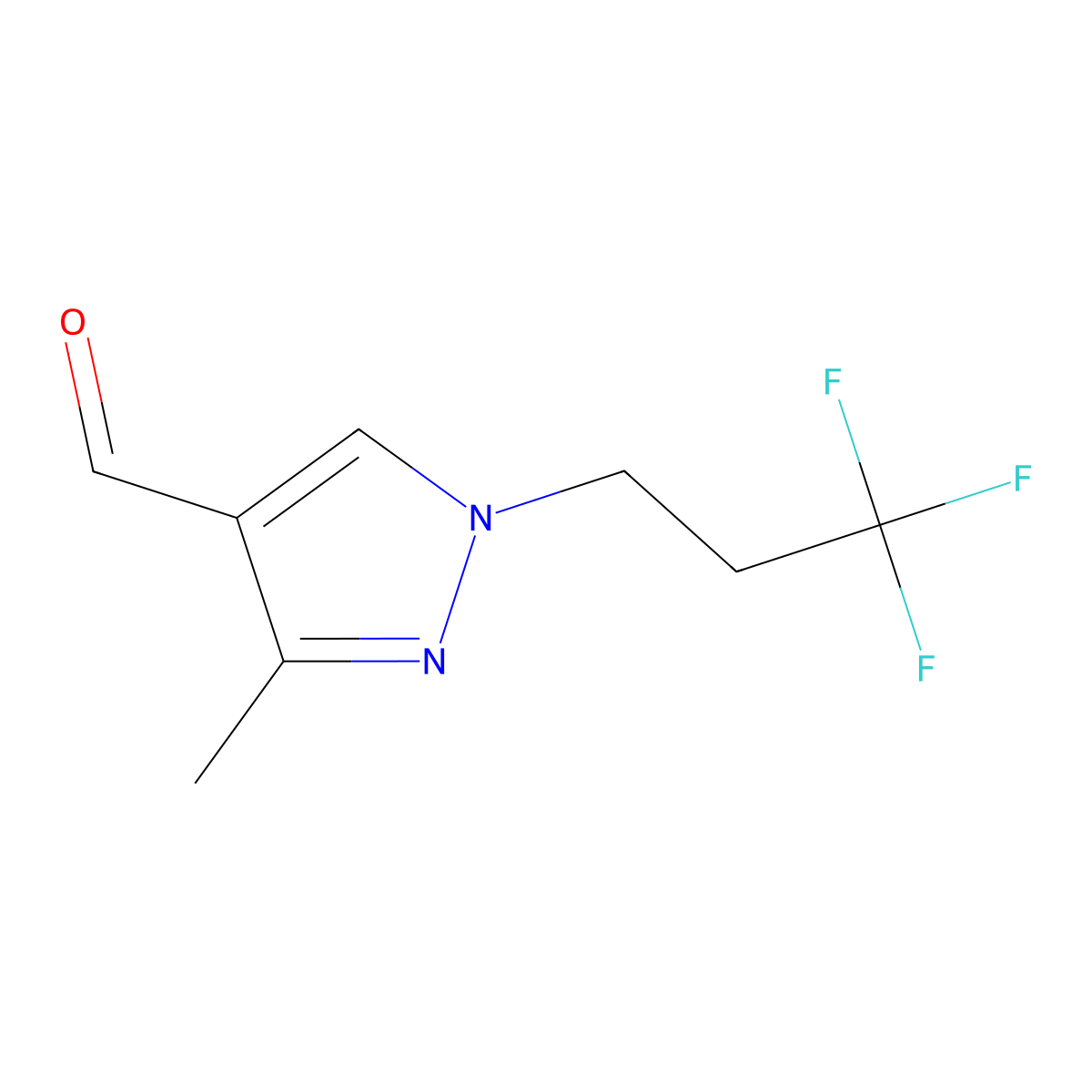 3-Methyl-1-(3,3,3-trifluoropropyl)-1H-pyrazole-4-carbaldehyde molecular structure, CAS 1883289-96-0