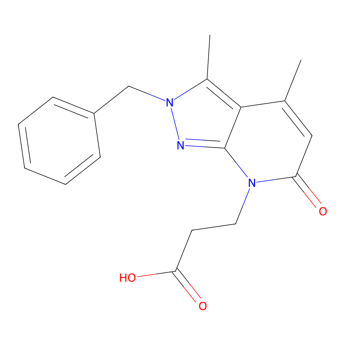 3-(2-Benzyl-3,4-dimethyl-6-oxo-2,6-dihydro-7H-pyrazolo[3,4-b]pyridin-7-yl)propanoic acid molecular structure, CAS 1883290-04-7