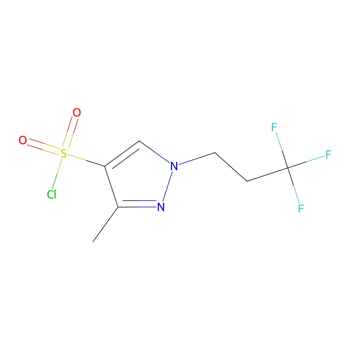 3-Methyl-1-(3,3,3-trifluoropropyl)-1H-pyrazole-4-sulfonyl chloride molecular structure, CAS 1883290-07-0