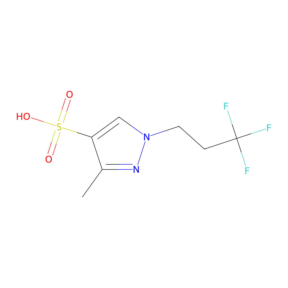 3-Methyl-1-(3,3,3-trifluoropropyl)-1H-pyrazole-4-sulfonic acid molecular structure, CAS 1883290-13-8