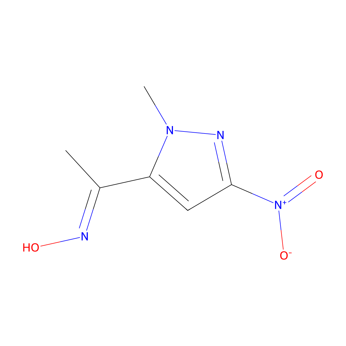 N-[1-(1-methyl-3-nitropyrazol-5-yl)ethylidene]hydroxylamine molecular structure, CAS 1883292-42-9
