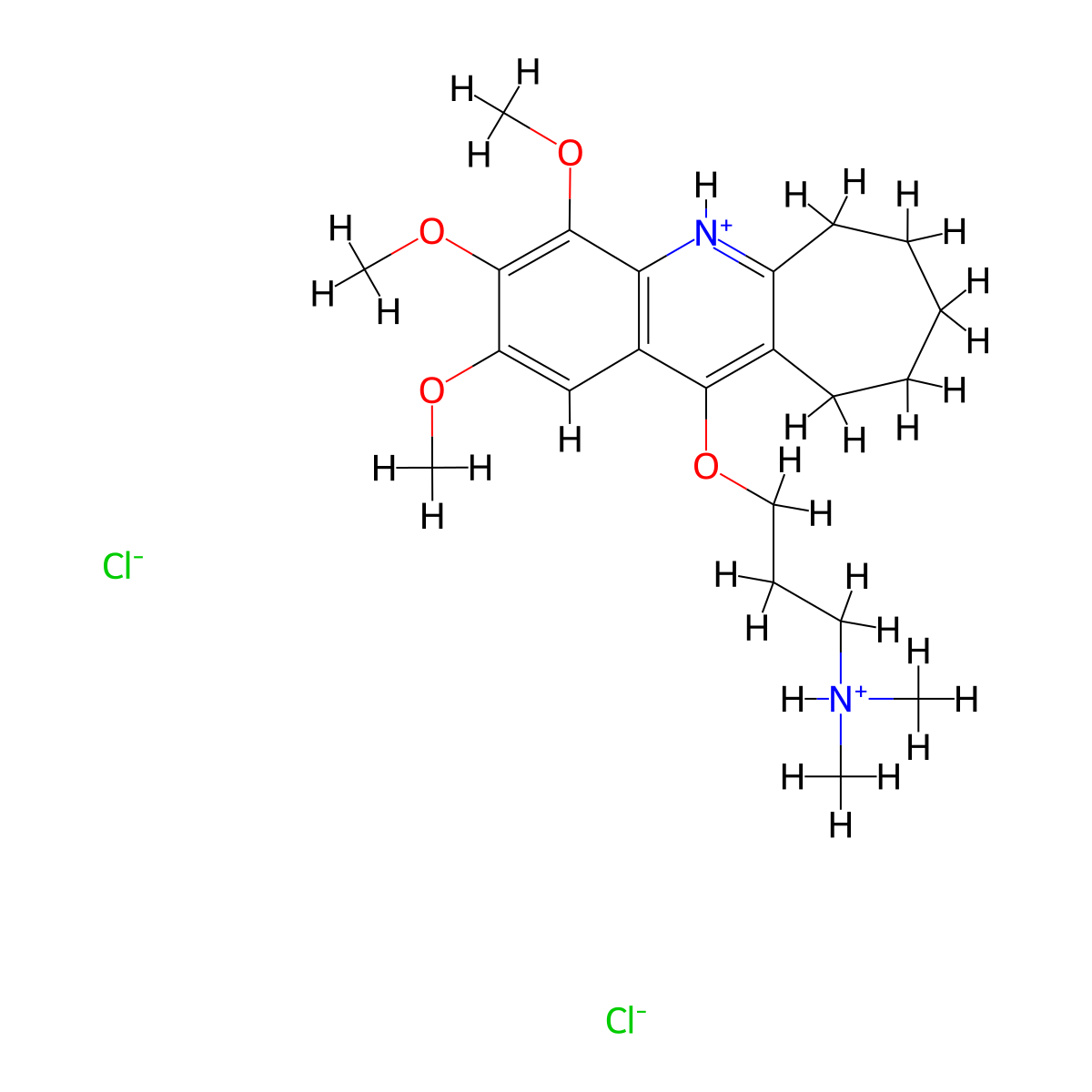 6H-Cyclohepta(b)quinoline, 11-(3-(dimethylamino)propoxy)-7,8,9,10-tetrahydro-2,3,4-trimethoxy-, dihydrochloride molecular structure, CAS 18833-65-3