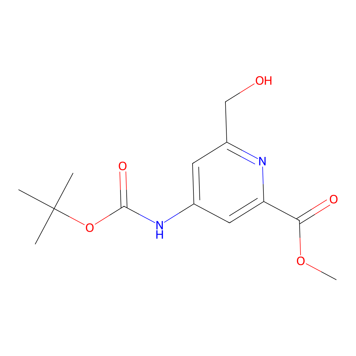 Methyl 4-((tert-butoxycarbonyl)amino)-6-(hydroxymethyl)picolinate molecular structure, CAS 1883301-77-6