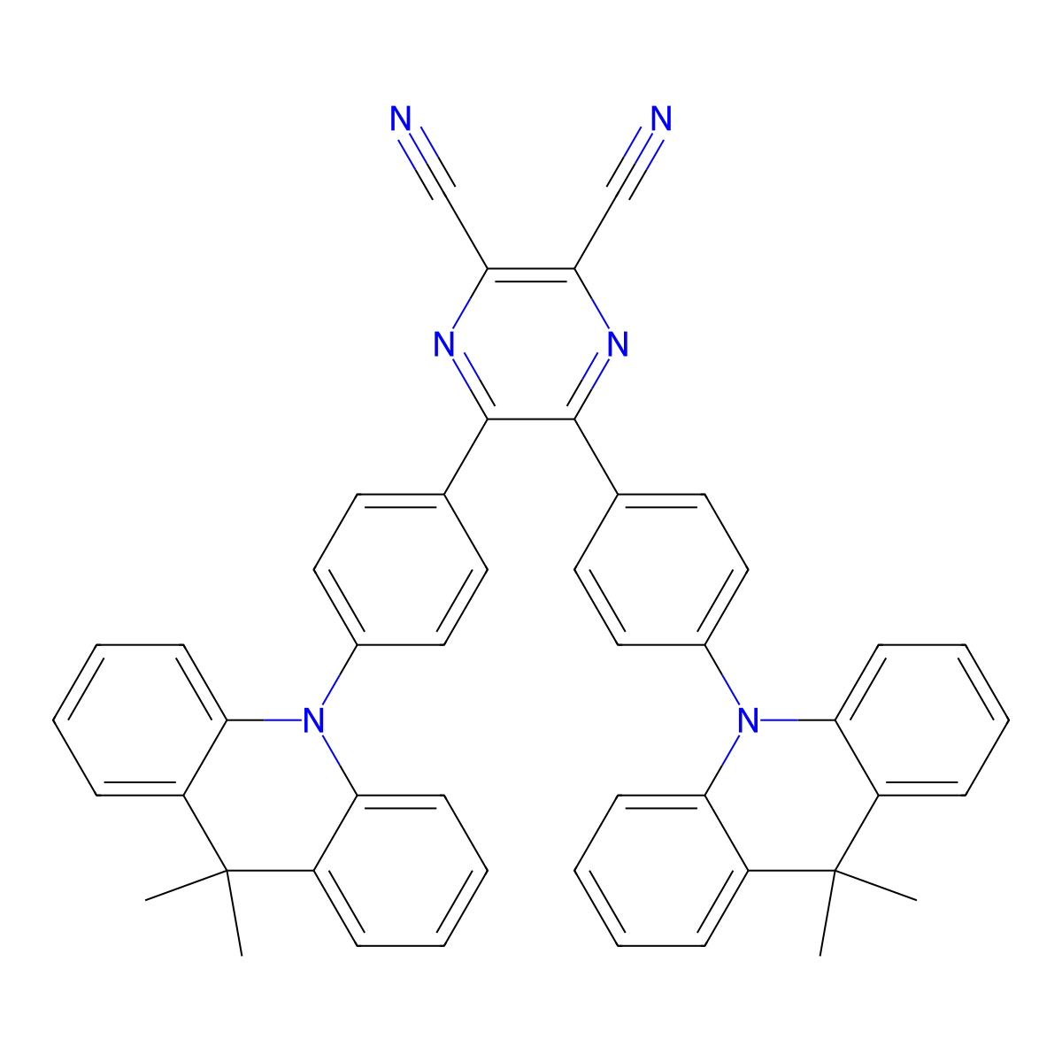 5,6-Bis(4-(9,9-dimethylacridin-10(9H)-yl)phenyl)pyrazine-2,3-dicarbonitrile molecular structure, CAS 1883400-34-7