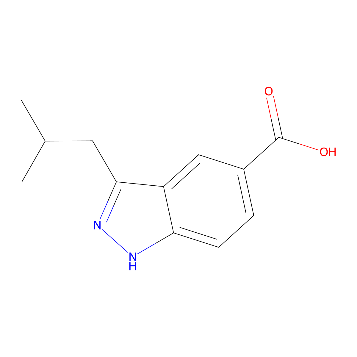 3-(2-methylpropyl)-1H-indazole-5-carboxylic acid molecular structure, CAS 1883425-90-8