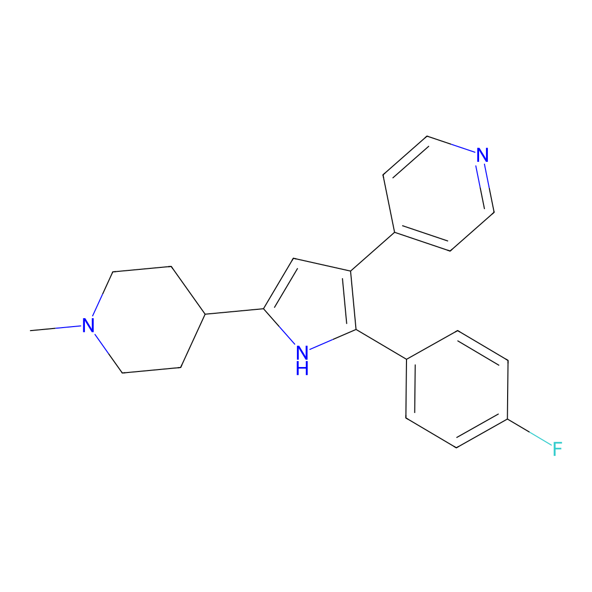 4-(2-(4-fluorophenyl)-5-(1-methylpiperidine-4-yl)-1H-pyrrol-3-yl)pyridine molecular structure, CAS 188343-77-3