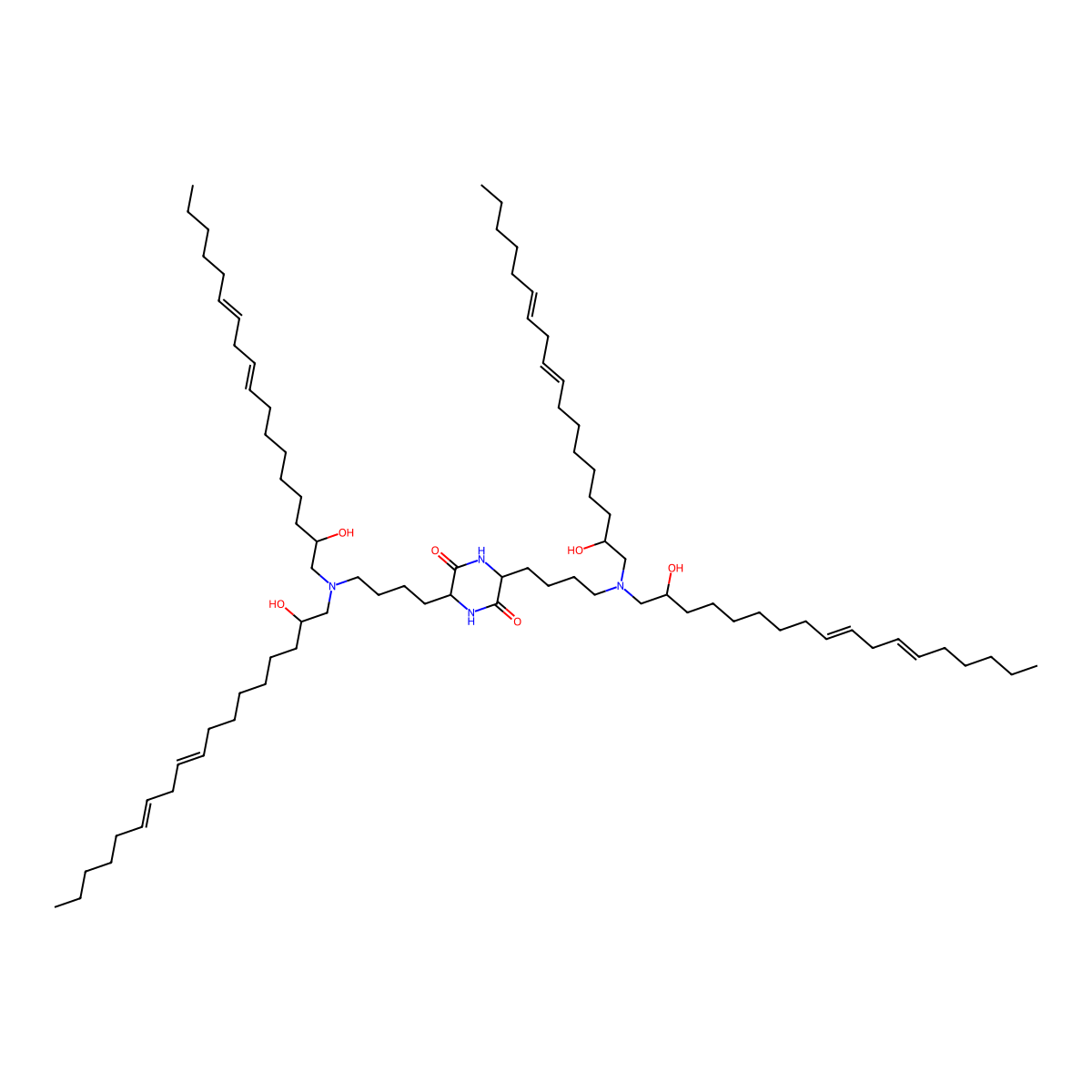 3,6-Bis(4-(bis((9z,12z)-2-hydroxyoctadeca-9,12-dien-1-yl)amino)butyl)piperazine-2,5-dione molecular structure, CAS 1883431-67-1