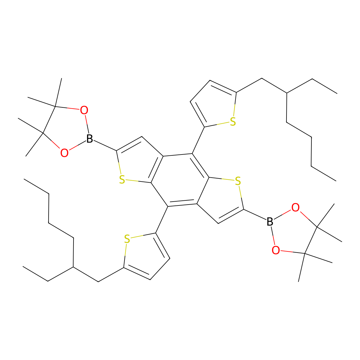 2,2'-(4,8-Bis(5-(2-ethylhexyl)thiophen-2-yl)benzo[1,2-b:4,5-b']dithiophene-2,6-diyl)bis(4,4,5,5-tetramethyl-1,3,2-dioxaborolane) molecular structure, CAS 1883460-37-4