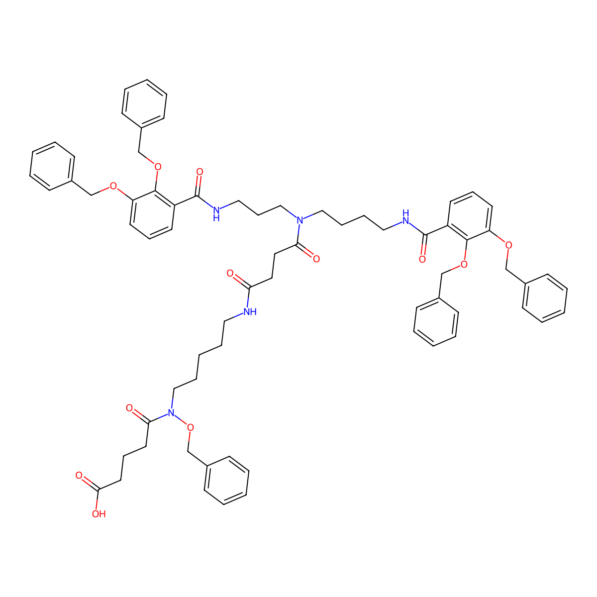 18-(Benzyloxy)-7-(3-(2,3-bis(benzyloxy)benzamido)propyl)-1-(2,3-bis(benzyloxy)phenyl)-1,8,11,19-tetraoxo-2,7,12,18-tetraazatricosan-23-oic acid molecular structure, CAS 1883484-63-6