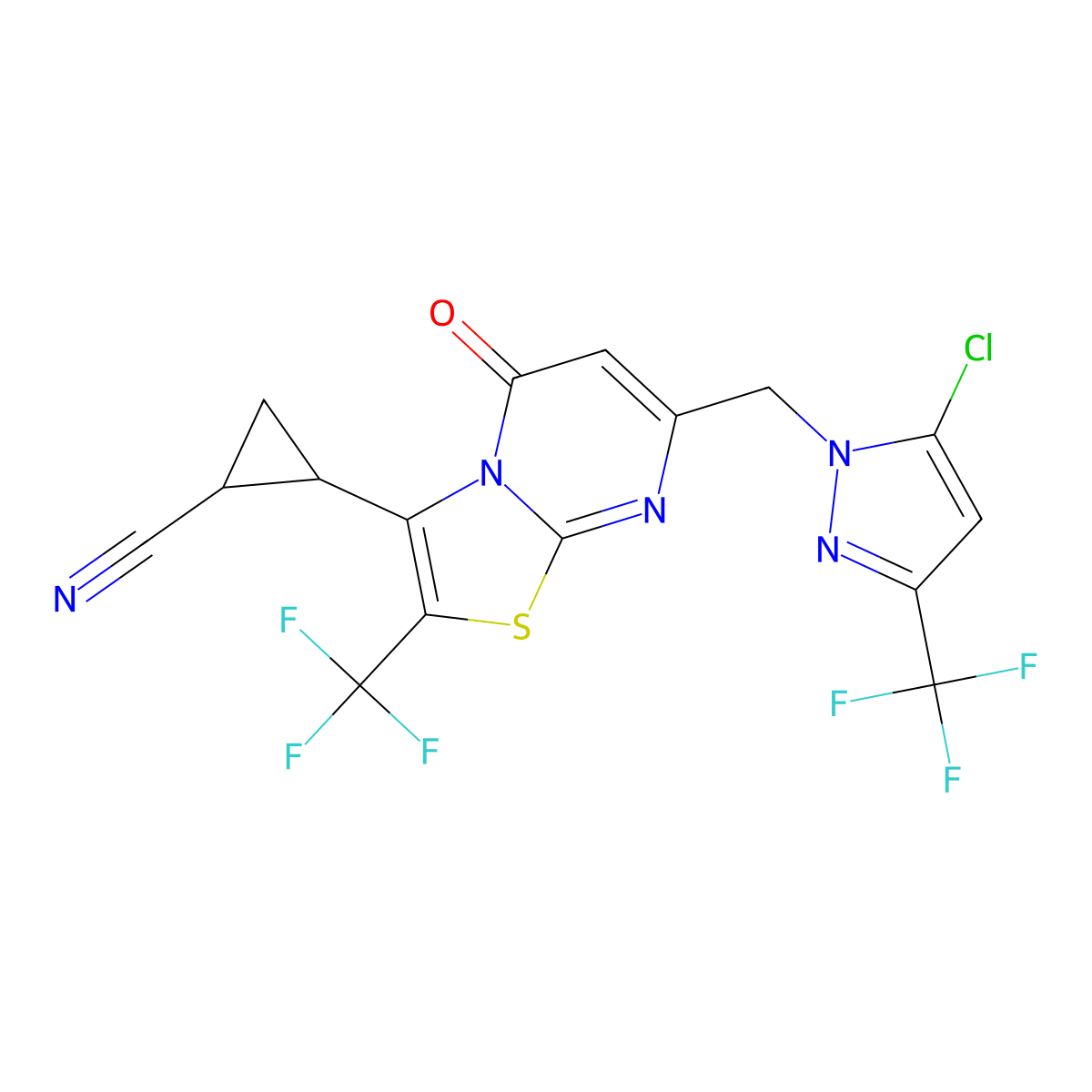 cis-(1R,2R)-2-[7-[[5-chloro-3-(trifluoromethyl)pyrazol-1-yl]methyl]-5-oxo-2-(trifluoromethyl)-[1,3]thiazolo[3,2-a]pyrimidin-3-yl]cyclopropane-1-carbonitrile molecular structure, CAS 1883518-31-7