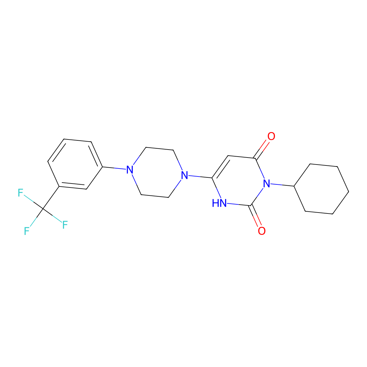 3-cyclohexyl-6-(4-(3-(trifluoromethyl)phenyl)piperazin-1-yl)pyrimidine-2,4(1H,3H)-dione molecular structure, CAS 1883548-87-5