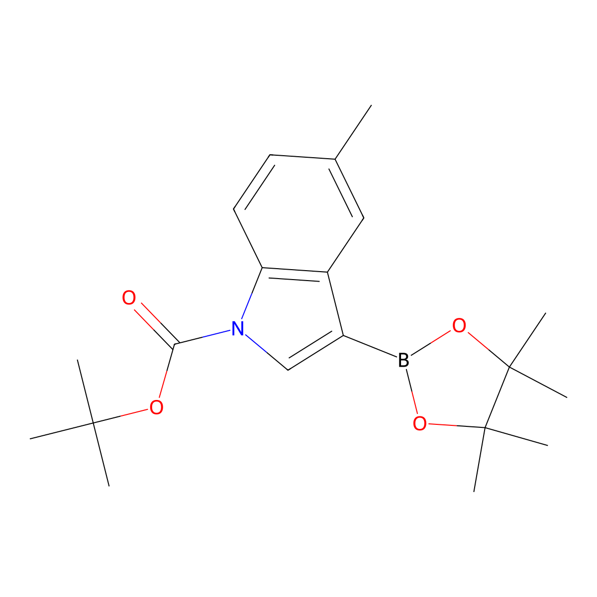 tert-butyl 5-methyl-3-(4,4,5,5-tetramethyl-1,3,2-dioxaborolan-2-yl)-1H-indole-1-carboxylate molecular structure, CAS 1883598-68-2