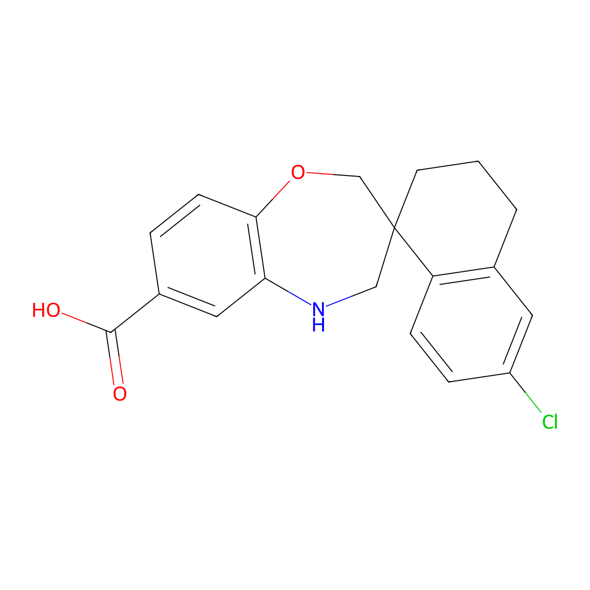 (3S)-6'-chlorospiro[4,5-dihydro-2H-1,5-benzoxazepine-3,1'-tetralin]-7-carboxylic acid molecular structure, CAS 1883726-83-7