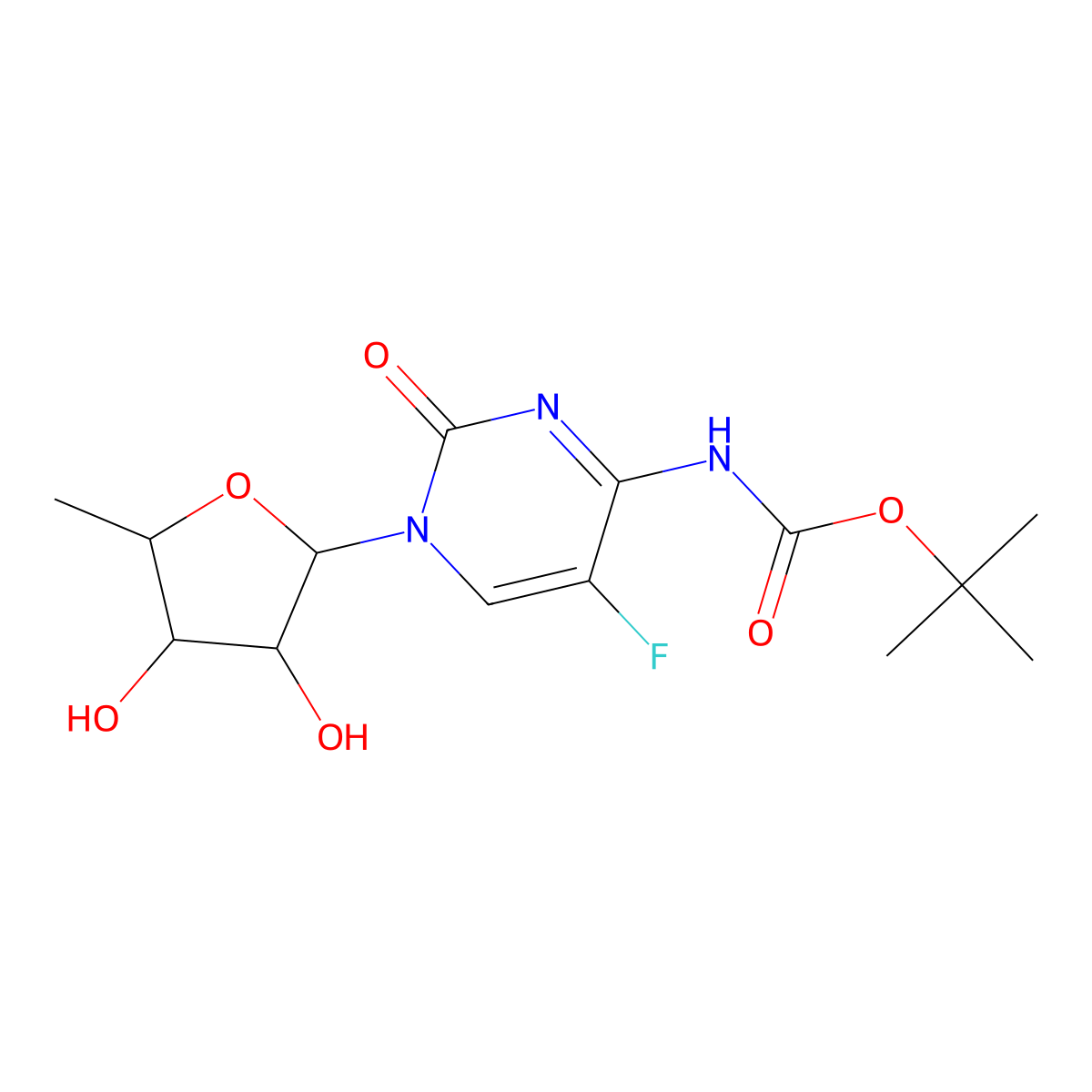 tert-butyl N-{1-[(2R,3R,4S,5R)-3,4-dihydroxy-5-methyloxolan-2-yl]-5-fluoro-2-oxo-1,2-dihydropyrimidin-4-yl}carbamate molecular structure, CAS 1883733-50-3
