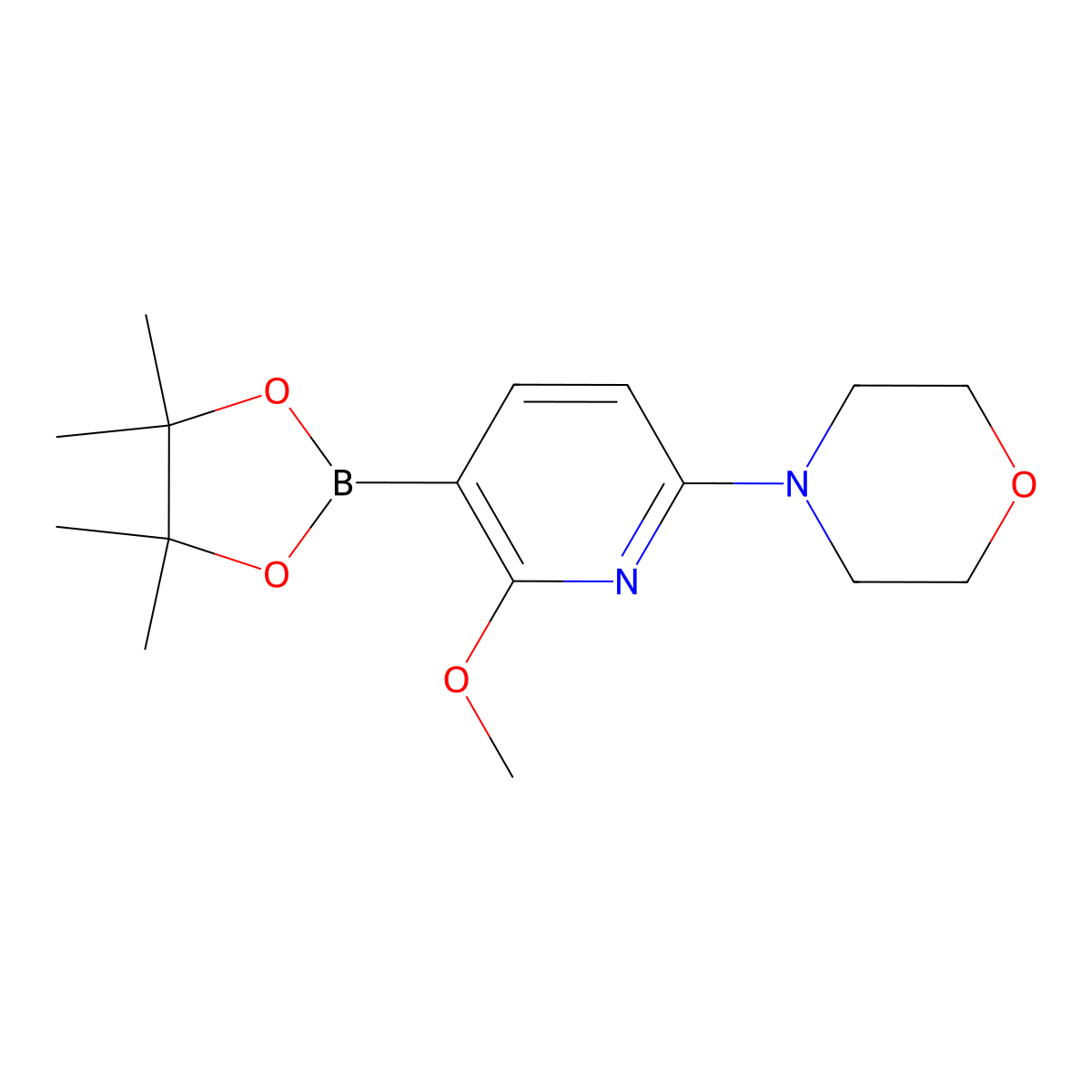 4-(6-Methoxy-5-(4,4,5,5-tetramethyl-1,3,2-dioxaborolan-2-YL)pyridin-2-YL)morpholine molecular structure, CAS 1883761-43-0