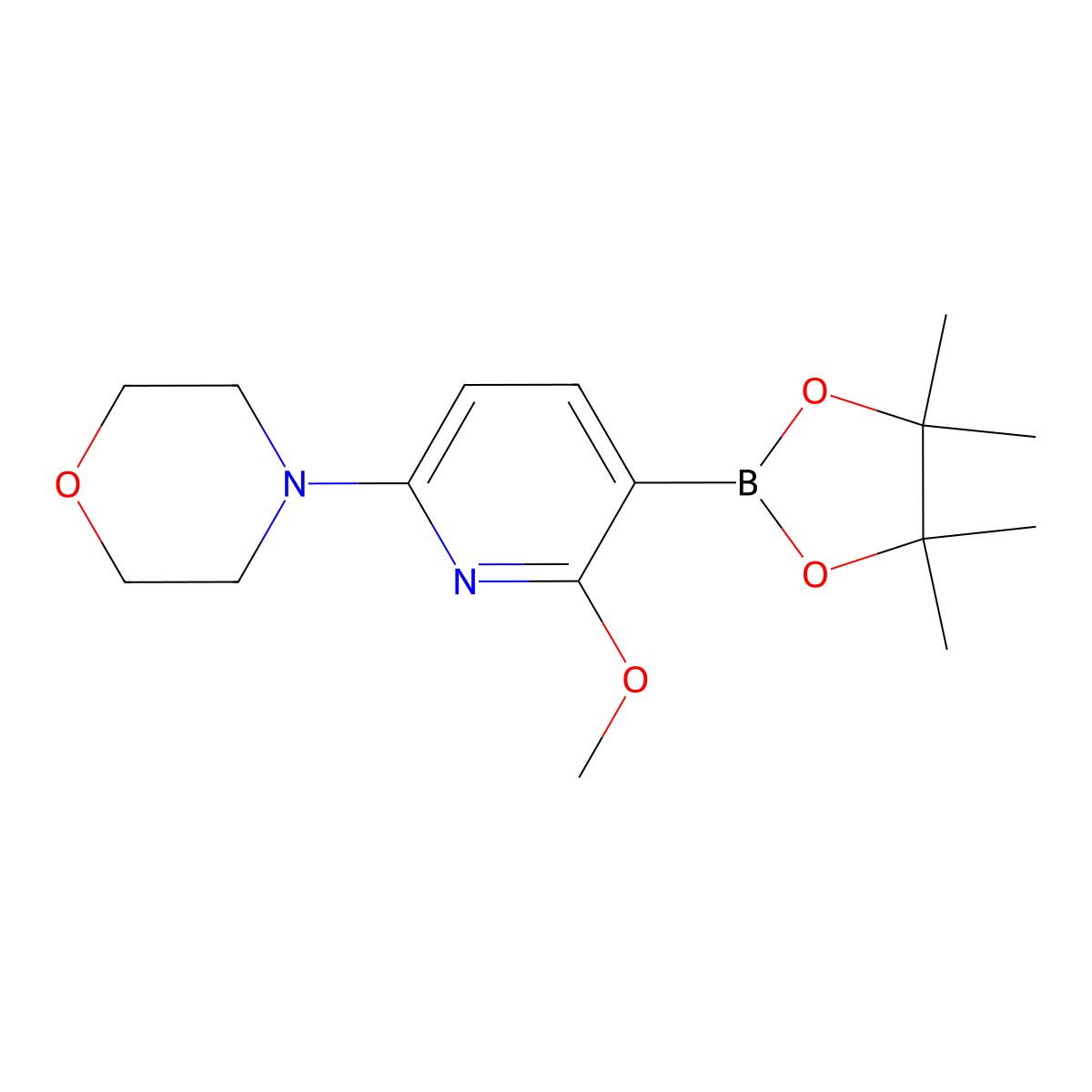 4-(6-Methoxy-5-(4,4,5,5-tetramethyl-1,3,2-dioxaborolan-2-YL)pyridin-2-YL)morpholine molecular structure, CAS 1883761-43-0