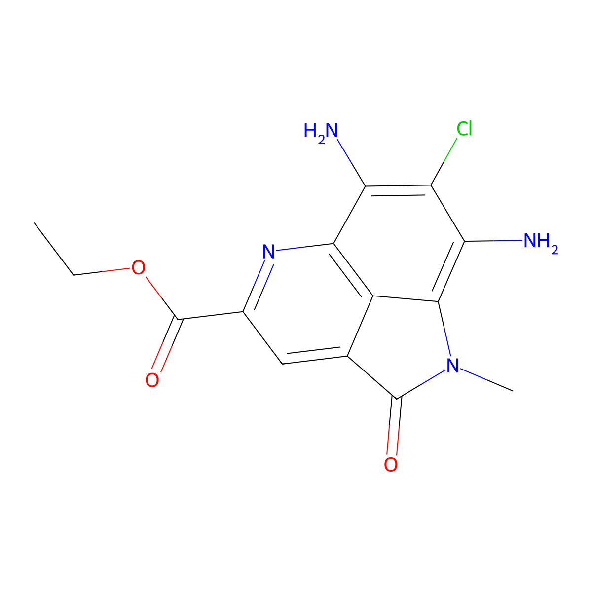 Ethyl 6,8-diamino-7-chloro-1-methyl-2-oxo-1,2-dihydropyrrolo[4,3,2-de]quinoline-4-carboxylate molecular structure, CAS 1883799-26-5