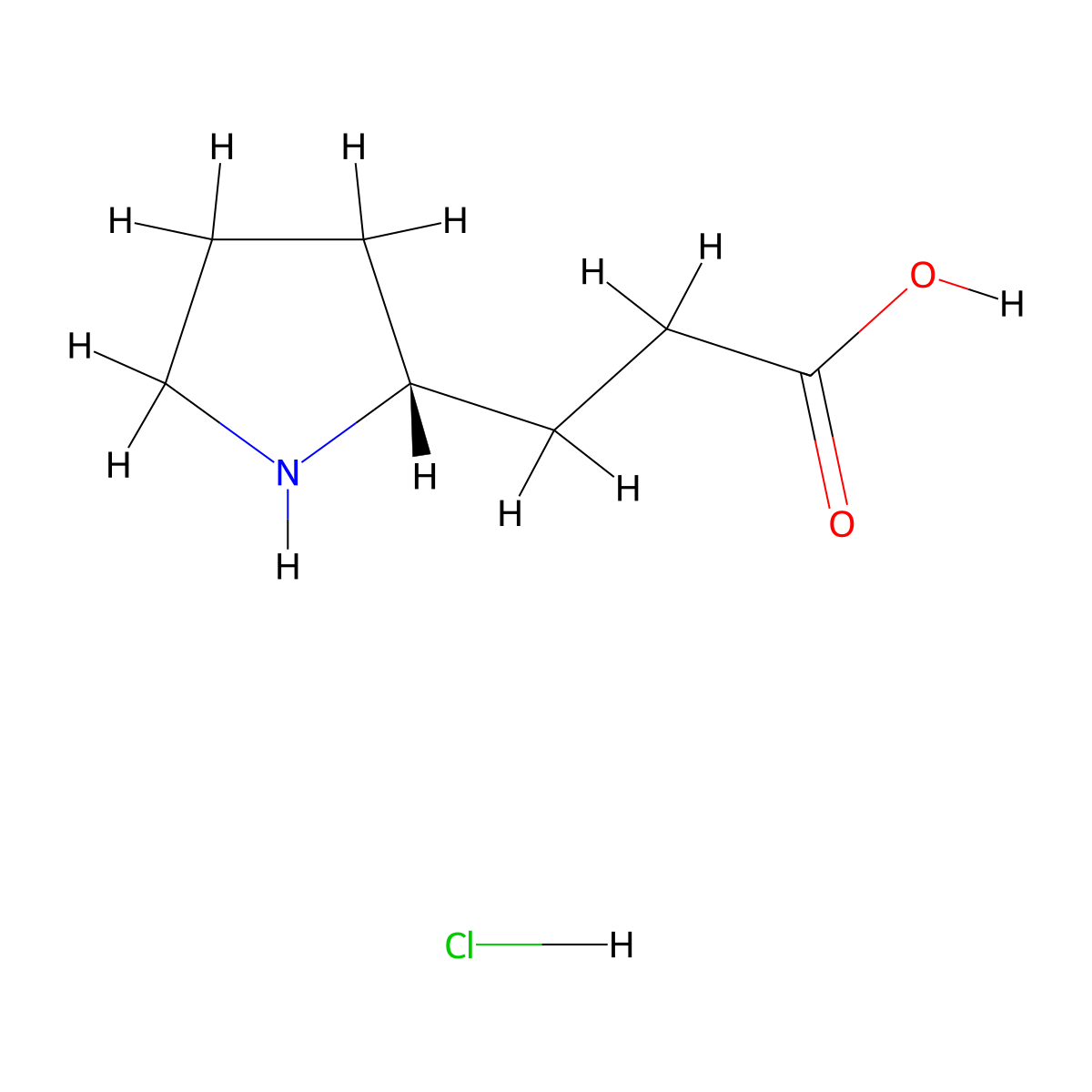 3-((2R)-pyrrolidin-2-yl)propanoic acid hydrochloride molecular structure, CAS 188415-35-2
