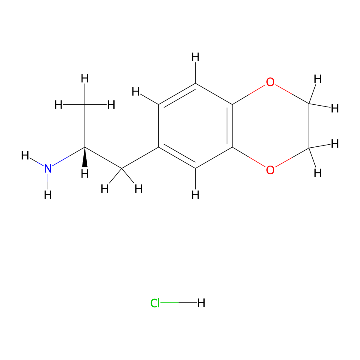 (2R)-1-(2,3-dihydro-1,4-benzodioxin-6-yl)propan-2-amine hydrochloride molecular structure, CAS 1884151-61-4