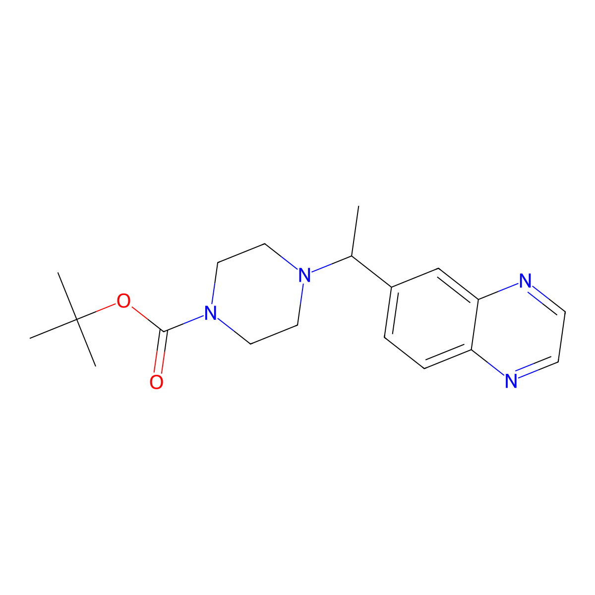 Tert-butyl 4-(1-quinoxalin-6-ylethyl)piperazine-1-carboxylate molecular structure, CAS 1884155-62-7