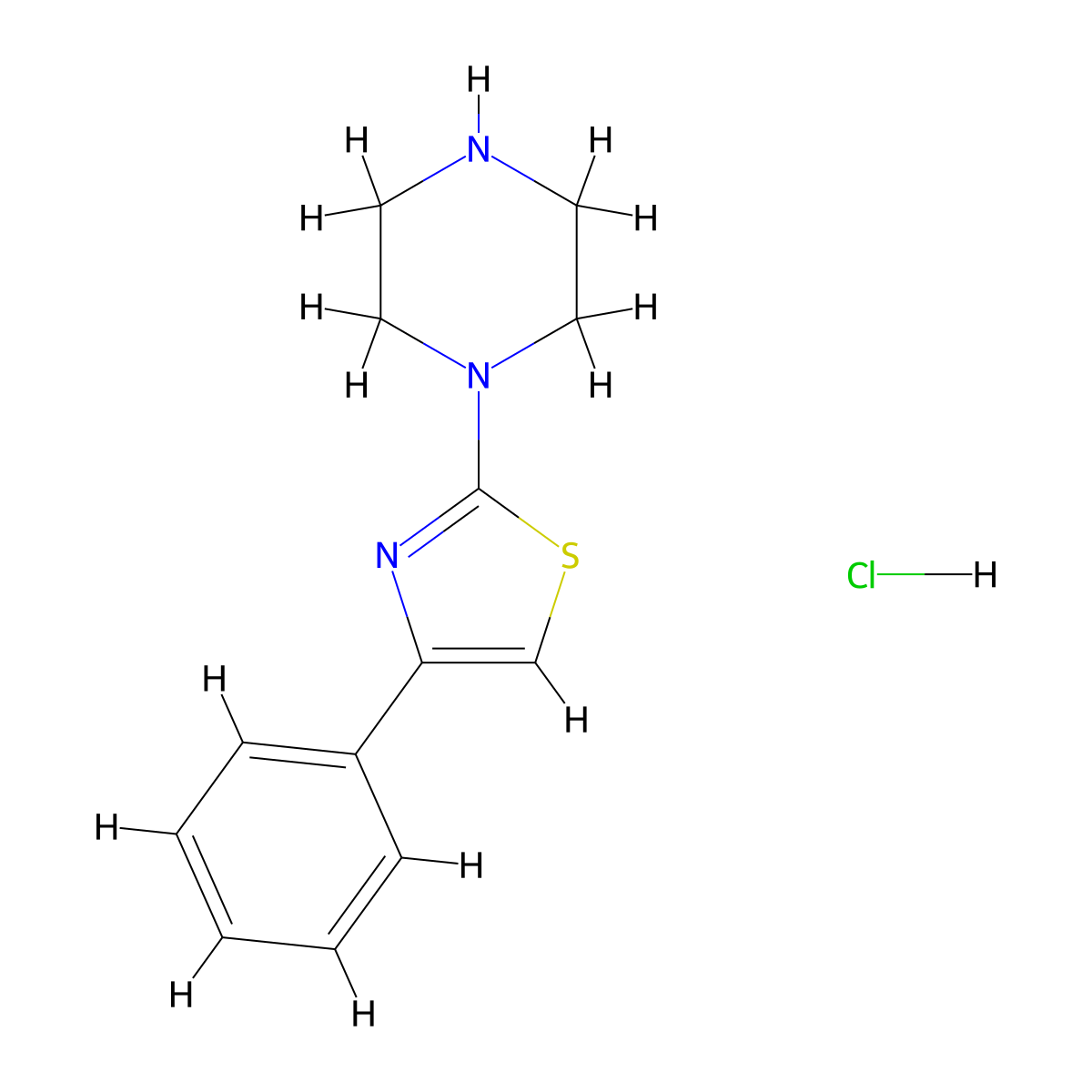 4-Phenyl-2-(piperazin-1-yl)thiazole hydrochloride molecular structure, CAS 1884156-02-8