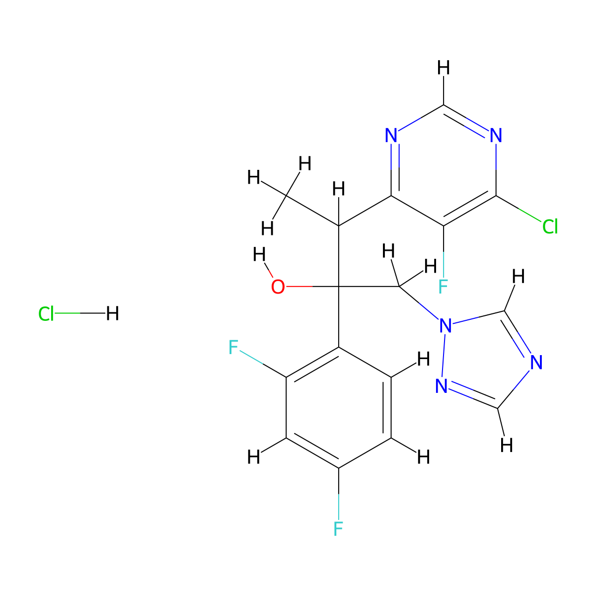 3-(6-Chloro-5-fluoro-4-pyrimidinyl)-2-(2,4-difluorophenyl)-1-(1H-1,2,4-triazol-1-yl)-2-butanol hydrochloride (1:1) molecular structure, CAS 188416-20-8