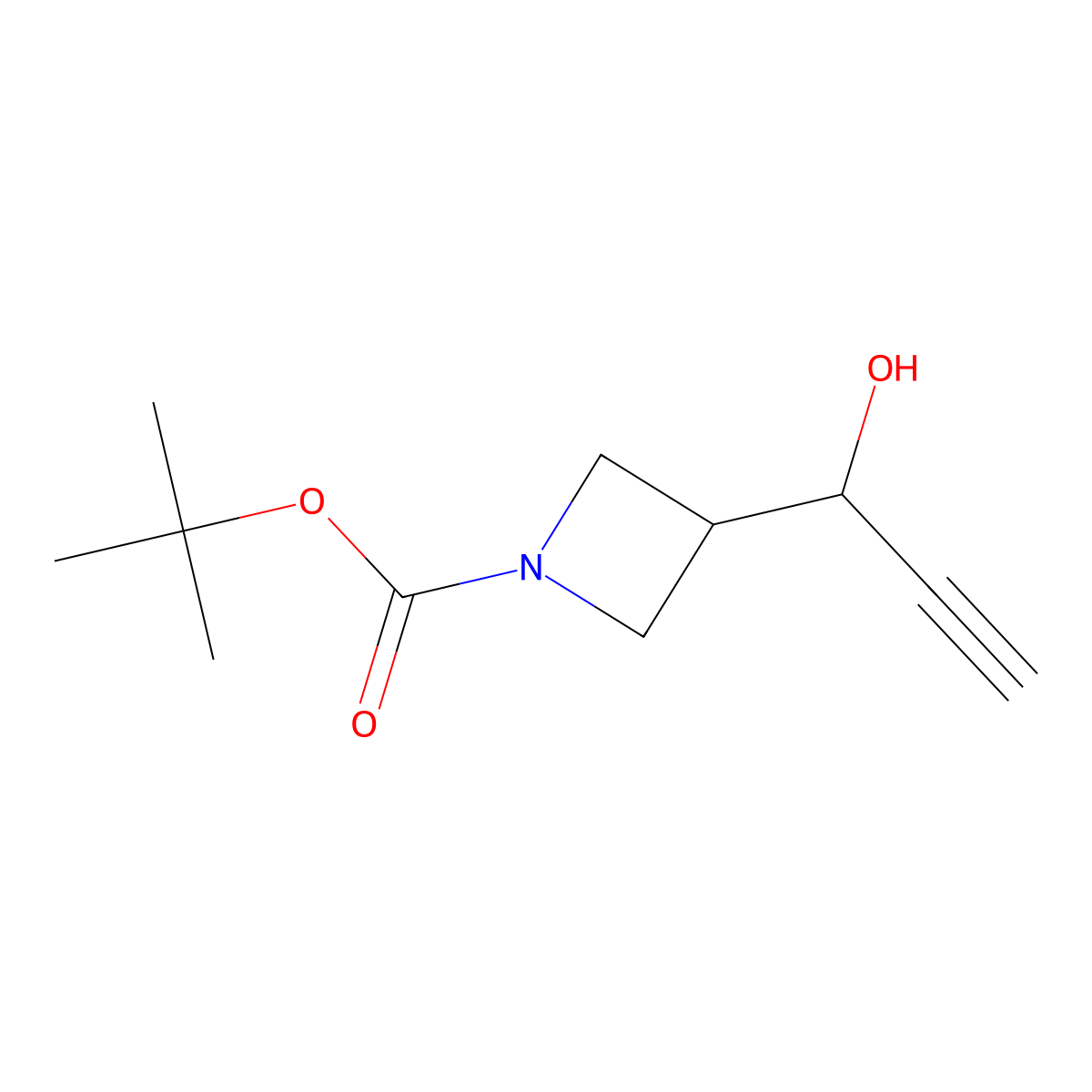 Tert-butyl 3-(1-hydroxyprop-2-yn-1-yl)azetidine-1-carboxylate molecular structure, CAS 1884164-76-4