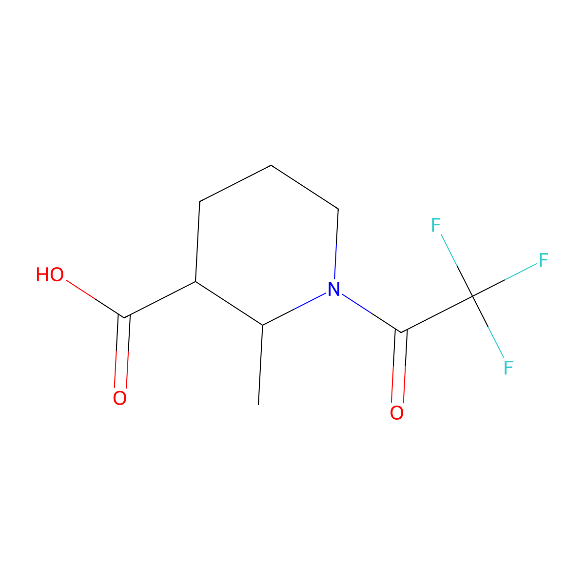 rac-(2R,3R)-2-methyl-1-(trifluoroacetyl)piperidine-3-carboxylic acid molecular structure, CAS 1884169-97-4