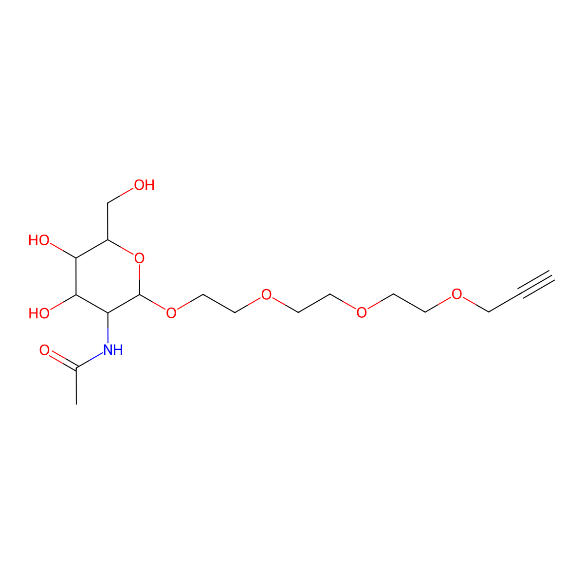 N-((2R,3R,4R,5S,6R)-4,5-Dihydroxy-6-(hydroxymethyl)-2-(2-(2-(2-(prop-2-yn-1-yloxy)ethoxy)ethoxy)ethoxy)tetrahydro-2H-pyran-3-yl)acetamide molecular structure, CAS 1884184-44-4