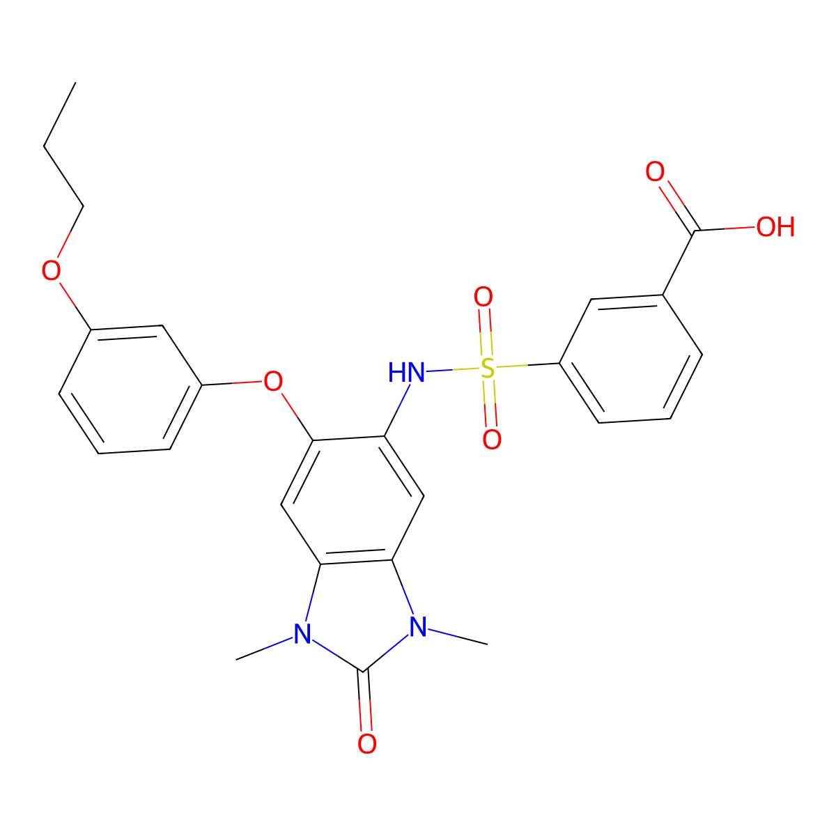 3-(N-(1,3-dimethyl-2-oxo-6-(3-propoxyphenoxy)-2,3-dihydro-1H-benzo[d]imidazol-5-yl)sulfamoyl)benzoic acid molecular structure, CAS 1884199-58-9